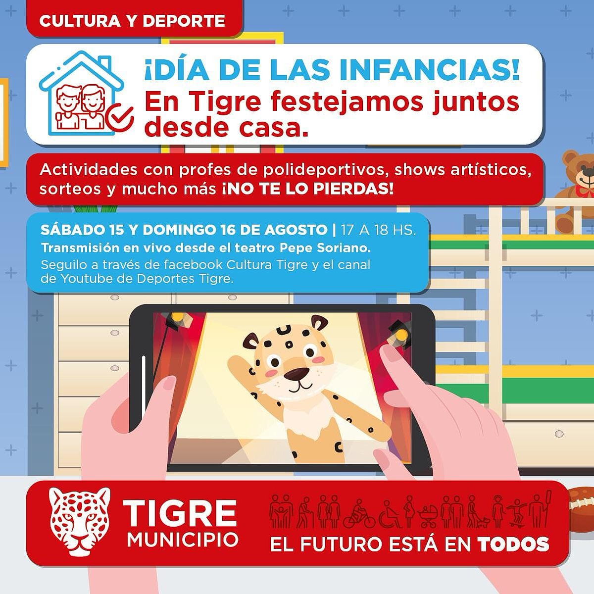 🏡¡Celebramos el #DíaDeLasInfancias a distancia! 👦👧

💻 Seguí la transmisión en vivo de los festejos:
🔗 bit.do/diadelasinfanc… 
🔗 facebook.com/Tigre.Cultura/

🤞Participá de los sorteos en:
🔗bit.do/SorteoTigre
<a href="/MunicipioTigre/">Municipio de Tigre</a> <a href="/ZamoraJulio/">Julio Zamora</a> <a href="/NatuGomezok/">Natalia 🍀💫</a> <a href="/marilina72/">marilina silva</a>