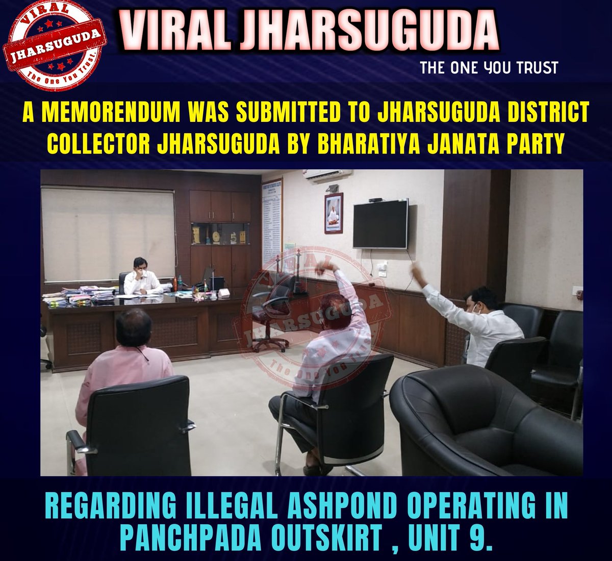 ViralJharsuguda's tweet photo. A memorendum was submitted to Collector #Jharsuguda by Bharatiya Janata Party, Jharsuguda District regarding illegal #ashpond operating in #Panchpada outskirt , unit 9. https://t.co/GCaqzVQGOq