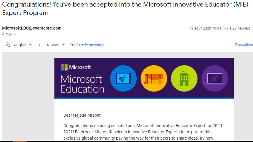 MrabetNajoua's tweet photo. #MicrosoftEDU #MIEExpert #MicrosoftMasterTrainer #wakeletwave #WakeletCommunityLeader #kahoot #RemoteLearning #Minecraft @padlet @genially_fr  #FlipgridForAll #CospaceEdu #MicrosoftTeams @wakelet @Buncee @GetKahoot @Flipgrid @CoSpaces_Edu  
I am very proud,i m MIEExpert 2020/2021 https://t.co/WoK0ZOSh4u