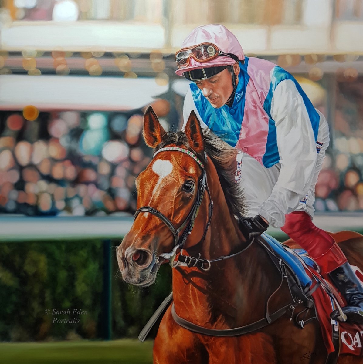 I think I may have just finished this painting of Enable being ridden by Frankie Dettori. It has been INTENSE!!!

'Enable', oil on board, 24 x 24'
Photo Reference: Steven Cargill

#horseracing #thoroughbred #enable #frankiedettori #racehorse #sportingart #racing