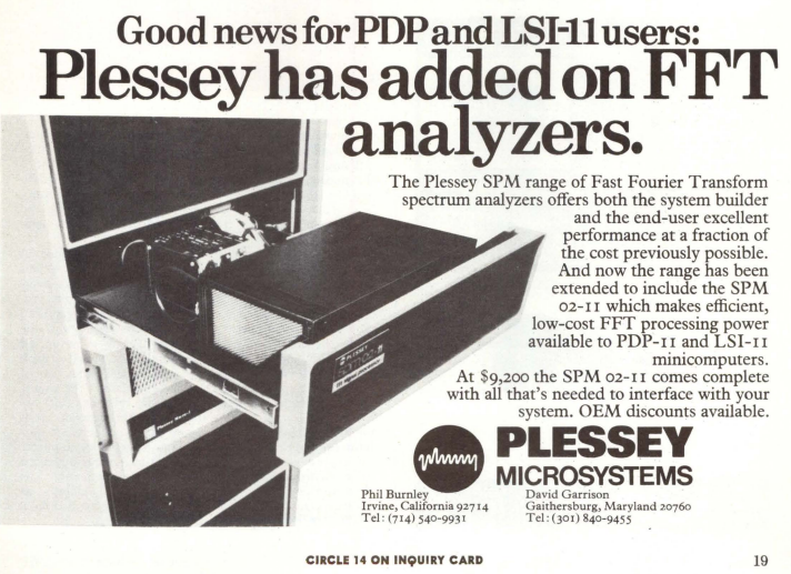 a dedicated FFT calculator for the PDP-11! "low cost" in this case means $36K (adjusted for inflation)