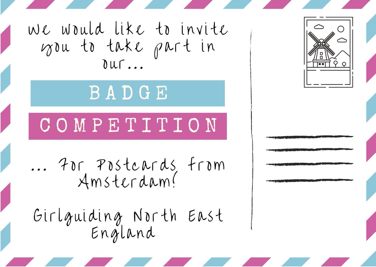 📢 In need of an activity to do over summer or next term?

🇳🇱 Why not have a go at designing a badge for our Postcards from Amsterdam event in 2022?

⏰There's 10 weeks until the deadline

➡️girlguidingnortheast.org.uk/useful-informa…

#Girlguiding #GirlguidingNEE #PostcardsFromAmsterdam