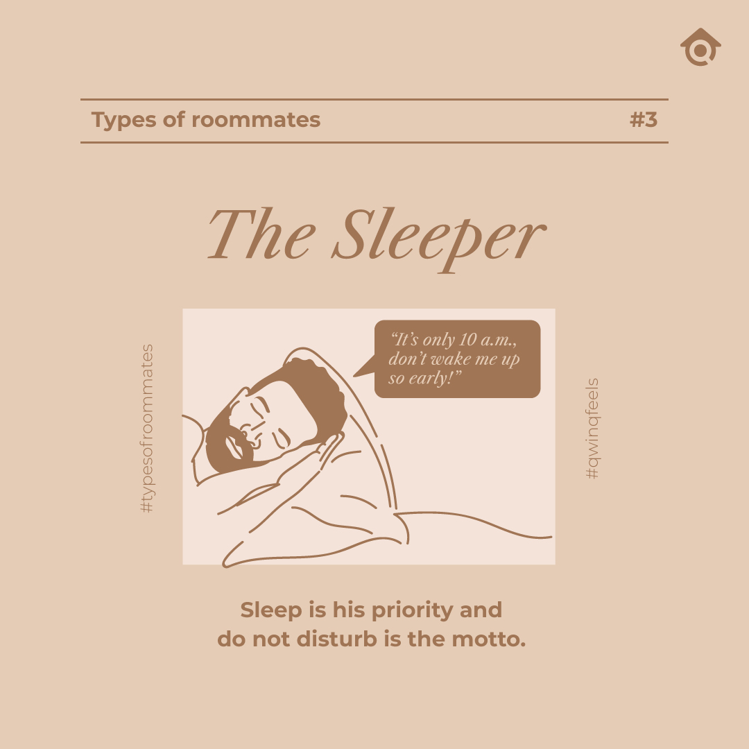Qwinq_It's tweet photo. We all have met some weird, fun and quirky roommates, but did you meet the sleeper? Tag your friend who is just like this.
#typesofroommates #hostel #coliving #millennials #payingguest https://t.co/4n9bYAfuxx