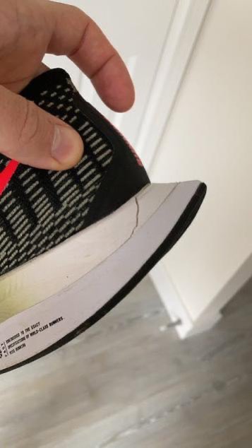 AAshfield's tweet photo. @nikestore @Nike Absolutley appalled by your product and service. After spending a ridiculous amount of money on these shoes for my fiancé’s birthday, he has warn them 5 times and they’ve broken in 2 places! DO NOT BUY THESE!!!! https://t.co/EaRLGDpyln