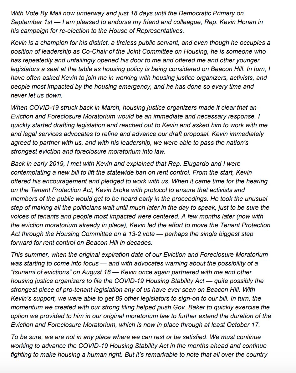 MikeConnollyMA's tweet image. I'm proud to support Kevin in his re-election and hope the voters of Allston-Brighton send him back to the House on September 1st so we can continue working to advance our agenda. My complete statement, with even more details and reflections on Kevin's work, is available here...