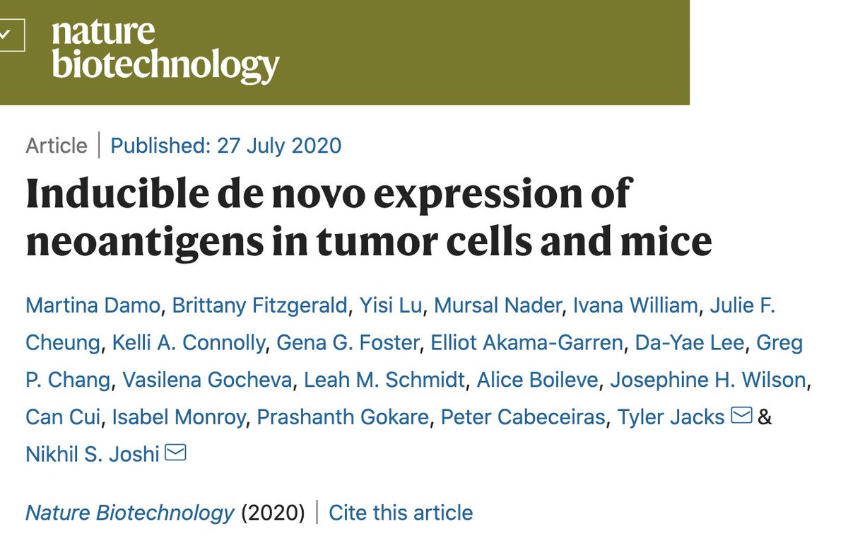 SPOTLIGHT: Inducible de novo expression of neoantigens in tumor cells and mice <a href="/YaleMedicine/">Yale Medicine</a> <a href="/kochinstitute/">Koch Institute at MIT</a> <a href="/Joshilabyale/">Nik Joshi</a> <a href="/martinadamo/">Martina Damo</a> <a href="/britt_fitz1/">Brittany Fitzgerald</a>. Originally published in <a href="/NatureBiotech/">Nature Biotechnology</a>. To read our summary click bit.ly/2PYJTmZ and scroll all the way down.