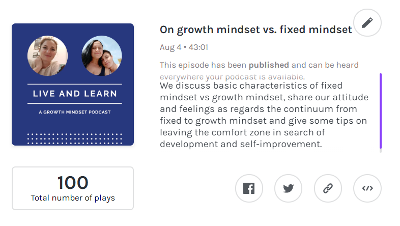 LiveandLearnPod's tweet photo. Take a look - our #growthmindset episode was heard and downloaded 100 times!! Thanks for you appreciation!

9 platforms: https://t.co/8UtejebhmO 
Spotify is here: https://t.co/huZKAvQhT2
Listen Notes: https://t.co/9HZVxVNGHb https://t.co/Cwn5tEZXsd