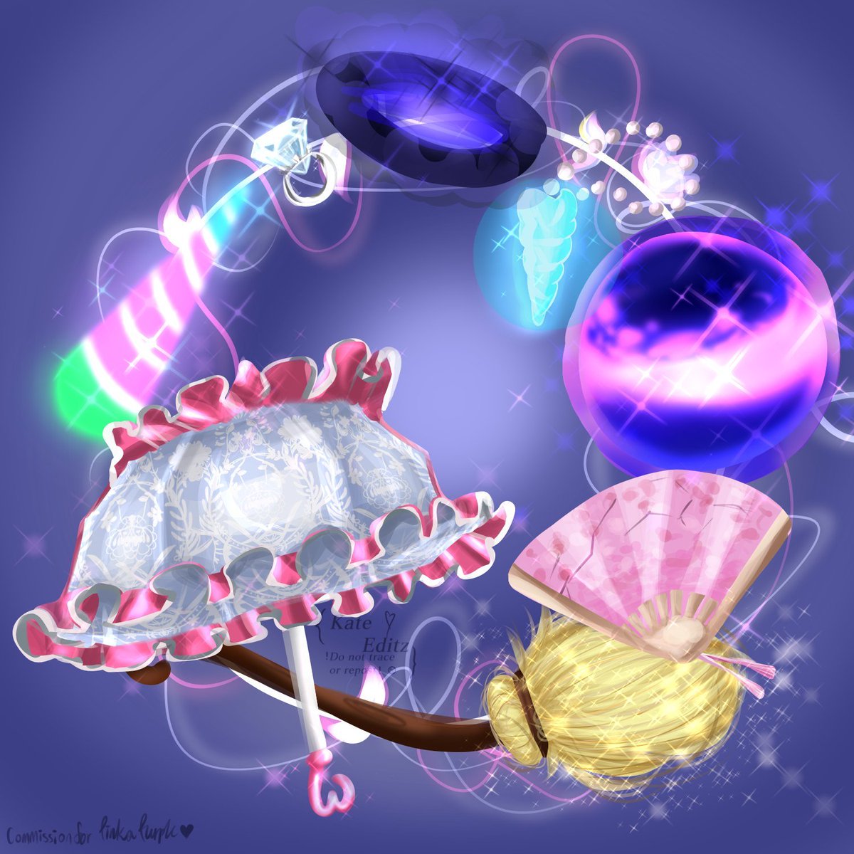 pinkapurpIe's tweet photo. 8 mystical objects, artifacts, each unique to their realm, symbolizing immense power and magic. These played an important role in the history of royale high and were the tokens to ending the biggest war in history. (1/2)-

art by the wonderful @KateEditz_ ! please follow https://t.co/oqS2wZDnZp