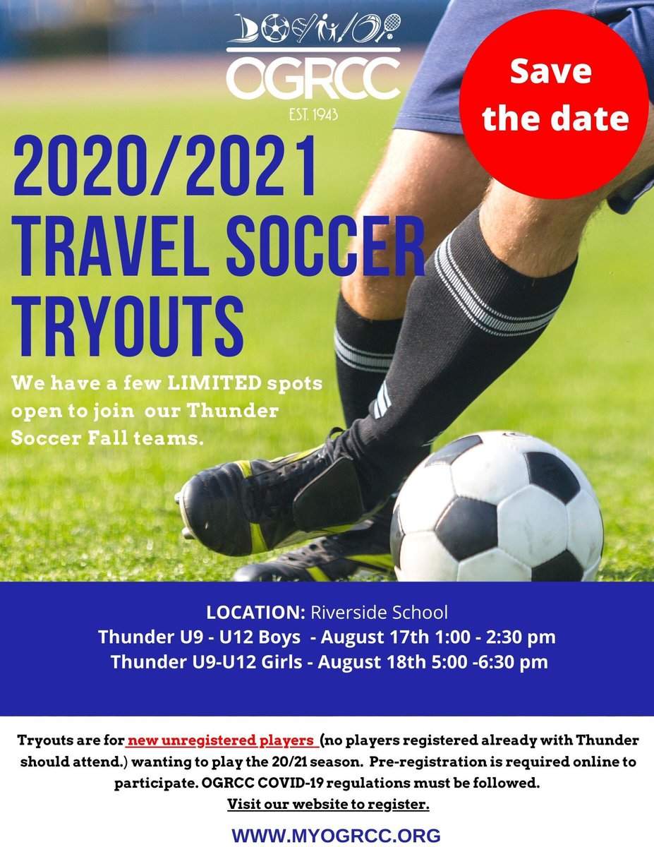 MYOGRCC's tweet image. Did you sign up for travel soccer tryouts? There's still time! We are looking for a limited number of new players U9 - U12 to join our travel teams. Visit the website to learn more.