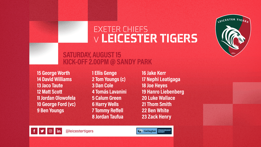 LeicesterTigers's tweet photo. 📋 𝗧𝗘𝗔𝗠 𝗡𝗘𝗪𝗦 

Steve Borthwick has included 4⃣ of the club’s recent additions in his debut Leicester Tigers matchday squad, to take on Exeter at Sandy Park in Round 1⃣4⃣ of the #GallagherPrem season on Saturday afternoon.

ℹ️ https://t.co/yeE4SQOenY https://t.co/0sPSDwewft