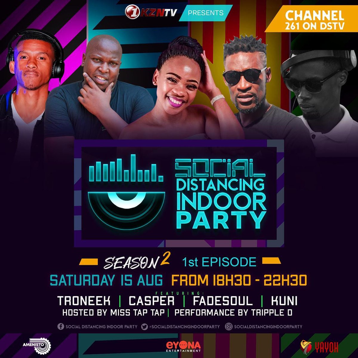 This weekend on 1KZN TV 

<a href="/Djkunithabethe/">Djkuni Thabethe</a> 
<a href="/Fadesouldeep/">Sabza Fadesoul Deep</a> 
<a href="/Troneek_ZA/">Troneek Laydback T</a> 
<a href="/SDIndoorParty/">Social Distancing Indoor Party</a>