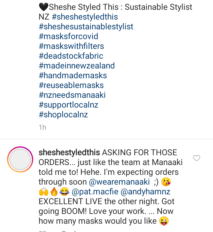 SheshestyledNZ's tweet photo. GET YOUR ORDERS IN TEAM ;) - Asking for those orders..just like @wearemanaaki @PatMacfie and @iceandy told me to! ππ
#sheshestyledthis #sustainablemaskproduction #deadstockfabrics #maskup #nzlockdown #masksforcovid #wegotthisnz #shoplocalnz #pivot #snugfittingmasks #filtermasks https://t.co/Kv4zdv2MMA