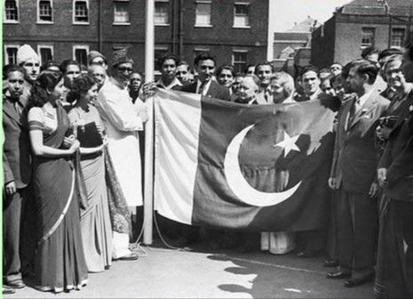 Pakistan High Commissioner Habib Ibrahim raising the new Pakistani flag at London, United Kingdom in 1947 to mark independence.