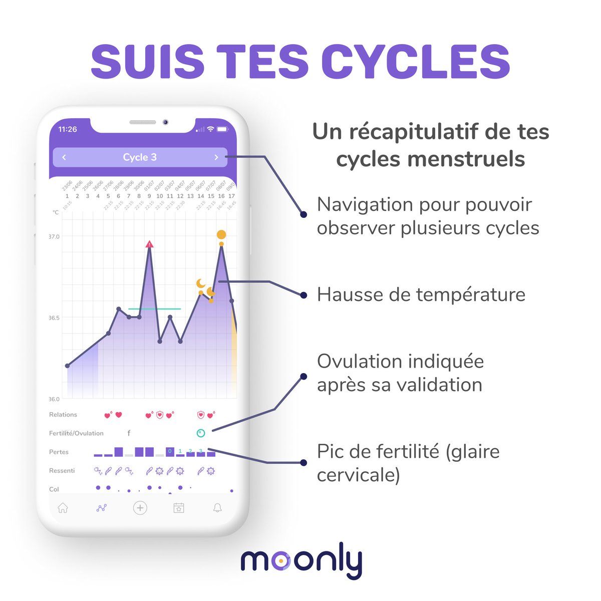 moonly_health's tweet image. Tu l&apos;as attendue avec impatience, elle est enfin là 🤩

Avec la dernière mise à jour il est désormais possible de naviguer entre ses différences cycles !

Une fonctionnalité indispensable accessible pour toute·s.

#symptothermie #fertilityawarenessmethod