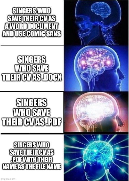 auditionoracle's tweet photo. This is your quarterly reminder to SAVE THOSE CVS AS .PDF PEOPLE!!
It takes about 10 seconds to find out how to do it, and while you’re at it, pop your name in the file name too 😉
#operasingerlife #operaauditions #operasingermemes #opera #loveopera #auditionoracle #auditions https://t.co/OPMg2wzaKA