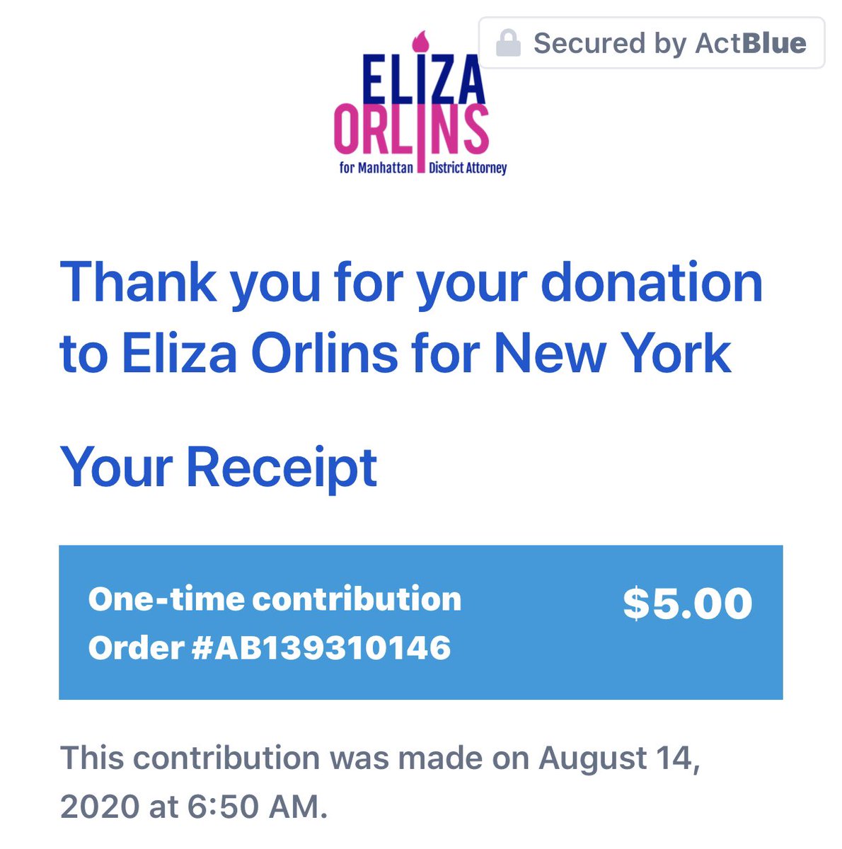Since the 1930s Manhattan has had only four elected DAs.  

Join me in donating $5 to help elect @elizaorlins as our 5th Manhattan DA. #Itstimefor5

Any donation allows you to join Eliza’s zoom tonight at 7pm ET! Hope you’ll join! #TheFutureIsProgressive

secure.actblue.com/donate/fridayn…