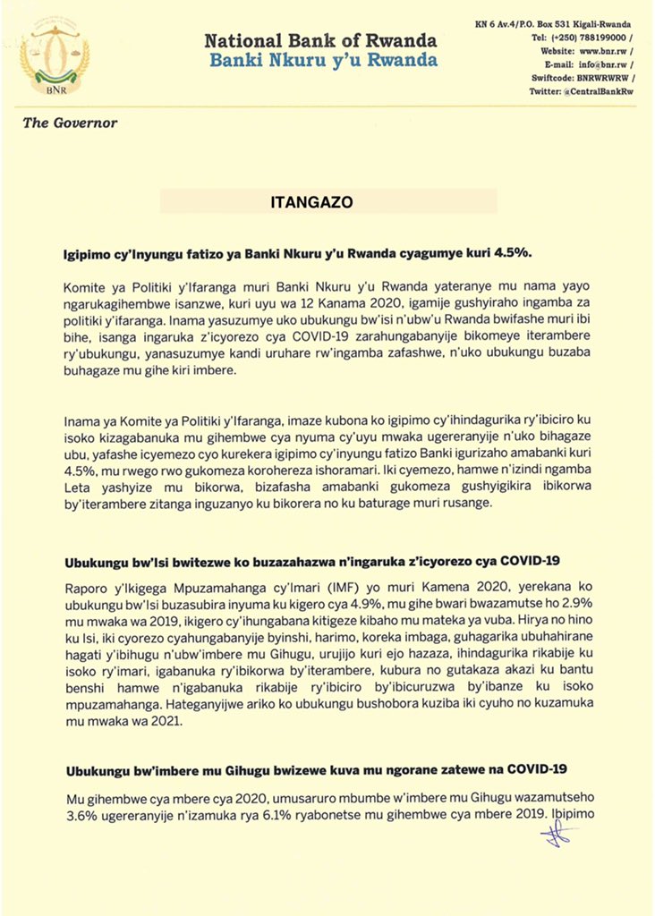 Centralbankrw Dear Kigalitoday Mu Nyungu Z Abasomyi Banyu Byaba Byiza Mwifashishije Ibikubiye Muri Press Release Bnr Yatangaje Mukanoza Iyi Nkuru Kuko Harimo Amakuru Atari Ukuri T Co Fdkhfcda49 Twitter