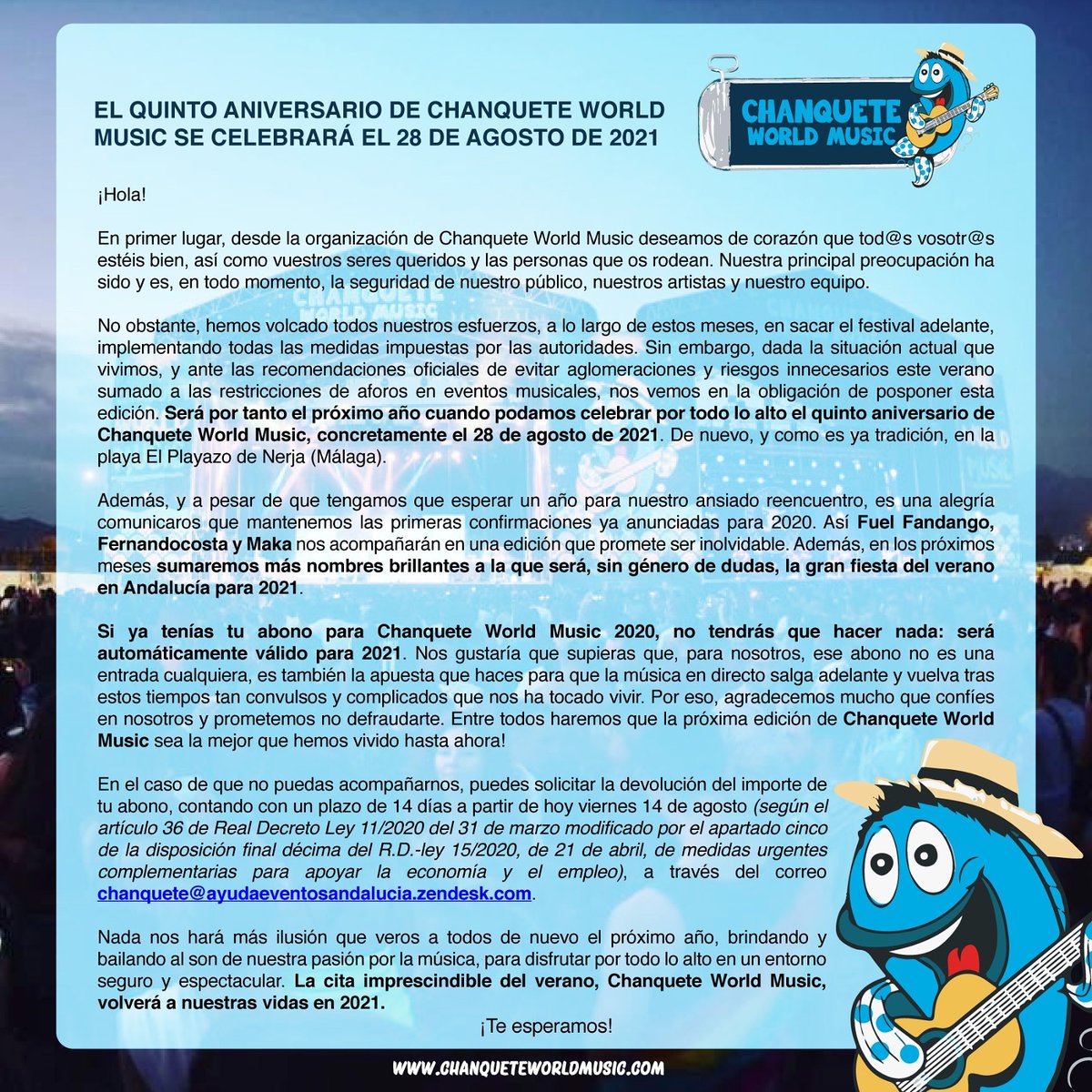 Chanqueteros! Nos vemos en 2021 (más info en chanqueteworldmusic.com)