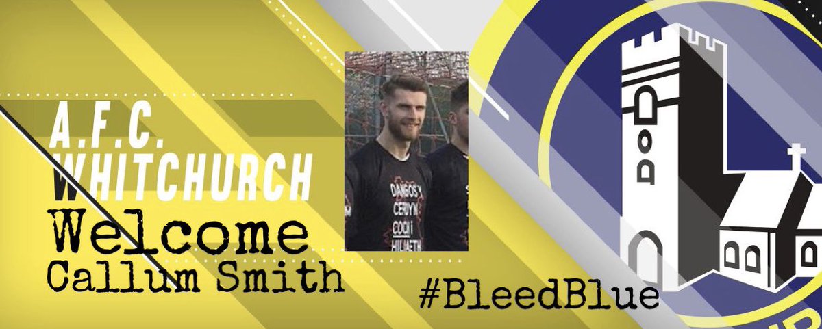 AFCWhitchurch's tweet photo. GUESS WHOS BACK- Welcome back to the club Callum Smith! Cal will be a massive asset to Webs attacking options! Roll on next season when we can finally see him rip up some full backs 😍😍 #WelcomeCal #UpTheChurch💙💛 #BleedBlue https://t.co/uov8NMO5o5