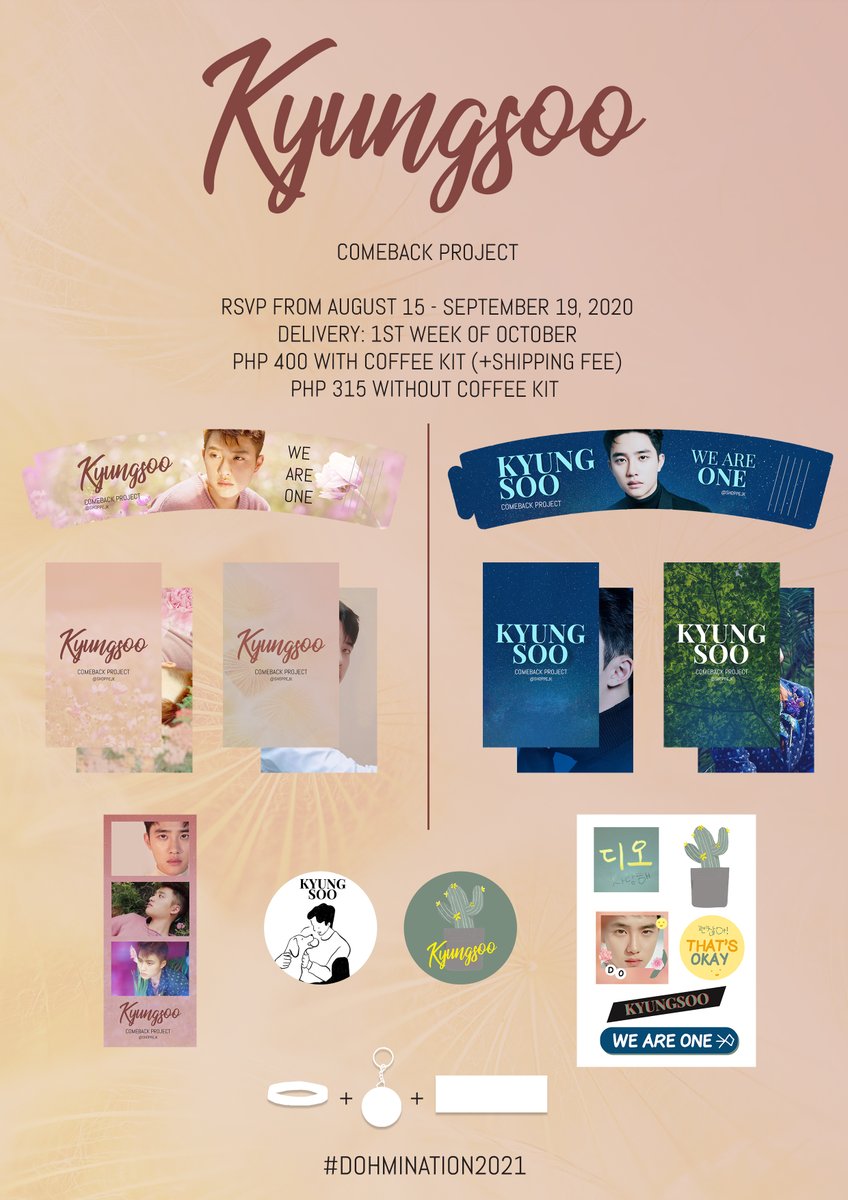 ShoppeJk's tweet photo. Comeback Fundraising for #KYUNGSOO #DOHmination2021 Cupsleeve Event
2 sets available!
Can avail them with a coffee kit!!
RSVP starts on 08/15 til 09/19
First 9 payers will get both A&B sleeves and PCs.
More Info/Order form:
https://t.co/azqKr4gliU
#PHIXO #PHeris #Dandanie https://t.co/diaWIBtGPY
