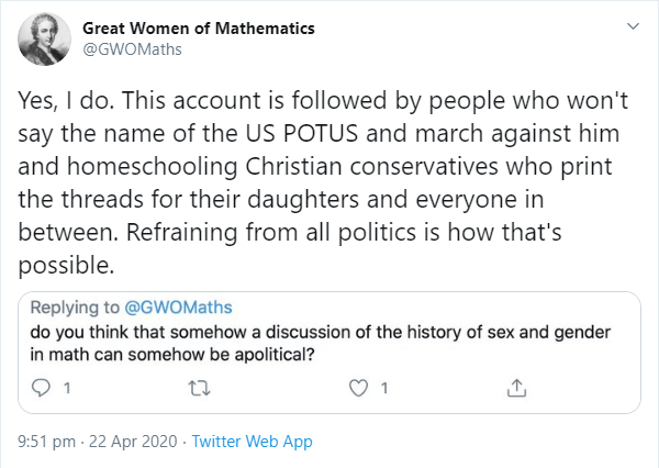 The account explains that it aims to appeal right across the spectrum, because kids liking maths shouldn't be a political thing, right?