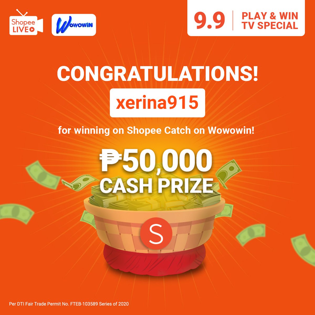 ShopeePH's tweet photo. Hindi lang sa tennis magaling, sa Shopee Catch rin!
Congrats on winning โฑ50,000, @/xerina915. Follow our social media pages for updates on our next show!
#ShopeePayDaySale
#ShopeeNewNormal
Per DTI Fair Trade Permit No. FTEB-103194 Series of 2020 https://t.co/CoK2jjVYI2