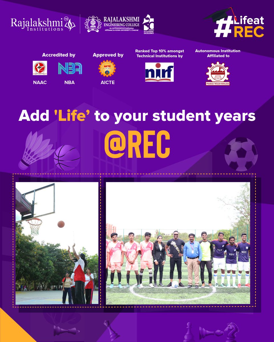 myrecchennai's tweet photo. We never say 'no' to broader perspectives and life skills. 
REC gives its students various opportunities to let their aspirations come true by encouraging sports activities which maximises students' passion.
________
#REC #LifeatREC #collegesports #RajalakshmiInstitutions https://t.co/xMgyQ3FGvk