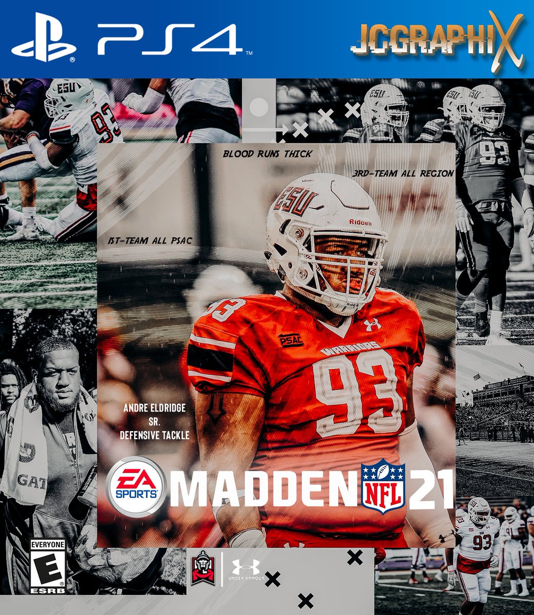 ESU_Football's tweet photo. WARRIOR NATION need your help ‼️ Who is your top WARRIOR Madden Cover❓

Retweet ➡️ 9️⃣3️⃣ @DozersWorld 
Like ➡️ 6️⃣ @BrooksJameer 
Comment ➡️ 5️⃣ @D_robinson2 

#funfriday 
#BloodRunsThick💯 

[photo credit | @jcgraphix_ ] https://t.co/xyfIlJR7LQ