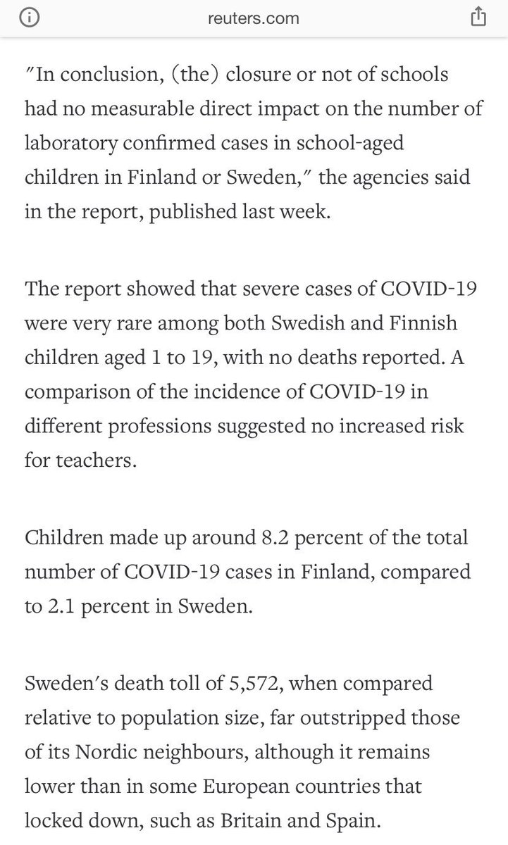 Let’s also add these information here, there are 0 (ZERO) deaths between the age of 1-19 in NO MASK/NO QUARANTINE  #Sweden. Children transmit less (below thread) and are really safe, even their antibody response is around 60%. Flu is riskier for them.  https://twitter.com/nahasnewman/status/1282048669374701573?s=21