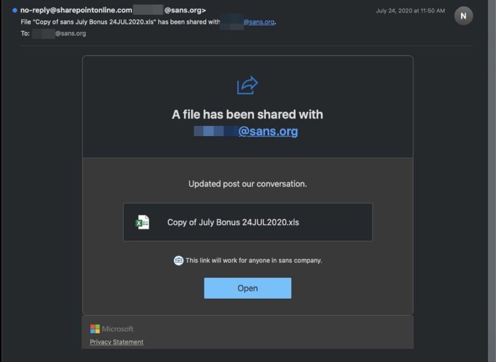 lspitzner's tweet photo. Folks, SANS has shared the IOCs (Indicators of Compromise) from our recent incident, to include details of the phishing email involved.  We are turning this into a learning event and hope everyone can benefit from the lessons learned. https://t.co/5b0dYgrs8N https://t.co/B28FYelP4H