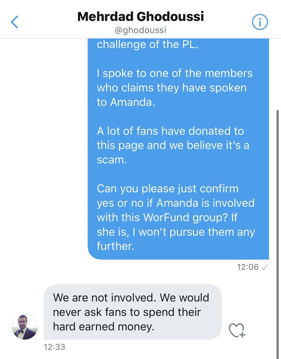 Hmmm, how can I prove if this is true or not? Well I decided to go and ask Amanda Staveley’s husband. Amanda, nor the consortium are involved in  @WorFund. Mehrdad has said he is happy for me to say that.