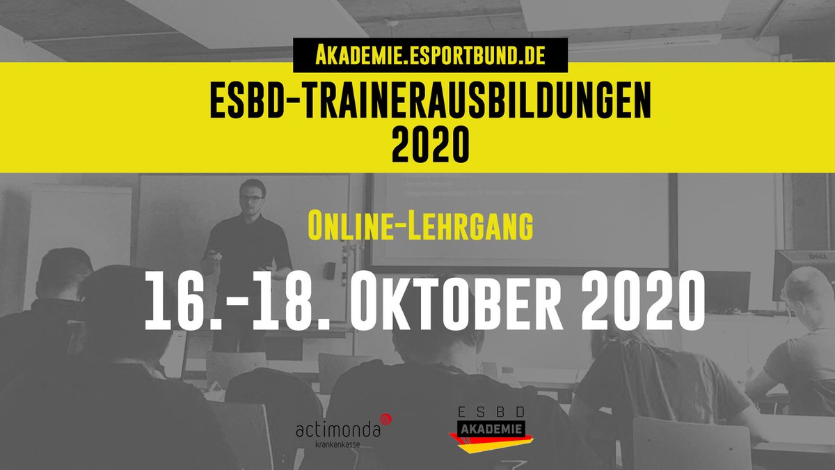 ESBD_Verband's tweet photo. Bisher hat noch kein Termin gepasst, um an der ESBD-Trainerausbildungen in Kooperation mit @actimonda teilzunehmen? Kein Problem! Auch im September und Oktober bieten wir wieder Online-Lehrgänge an: 

⏰ 18.-20.09. 
⏰ 16.-18.10.

▶️ Mehr dazu: https://t.co/DZgQExuZ3y https://t.co/l5KrZRR4fT
