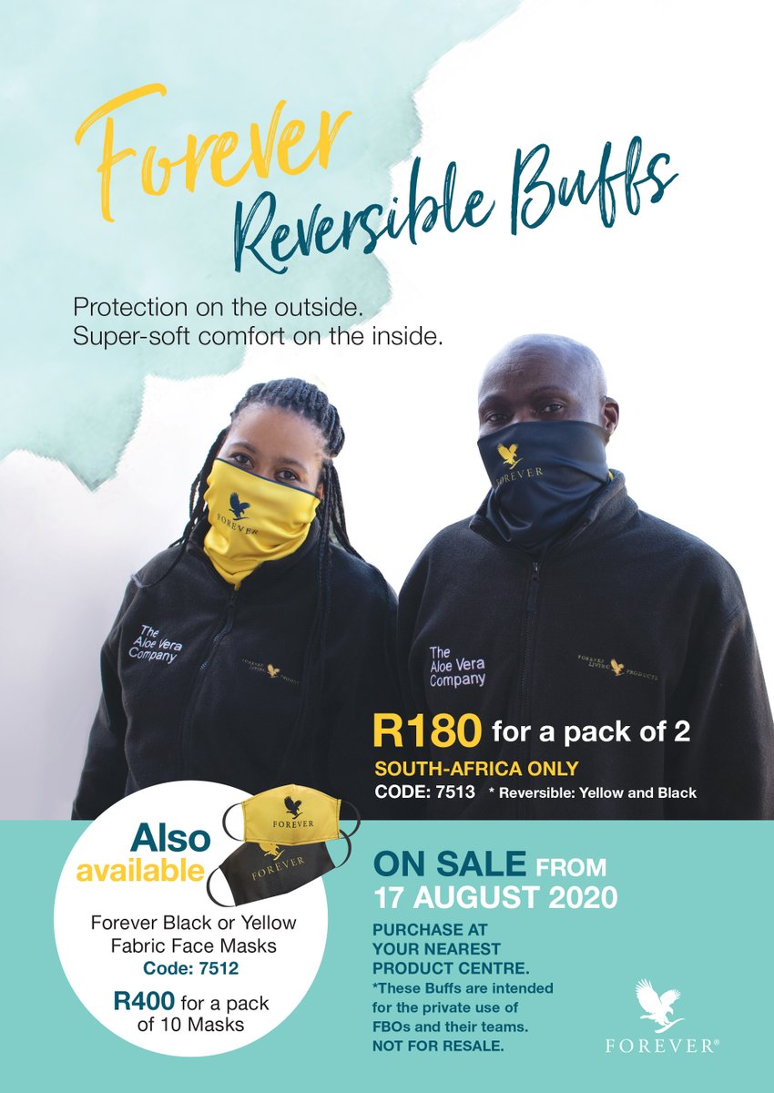 FlpSAfrica's tweet photo. Forever Reversible Buffs FOR SALE!
Our #ForeverSA Reversible Buffs are one of the most versatile pieces of gear out there and one of those things you just have to have. It's a great accessory to have and one that you will use more often than you think.
#TheAloeVeraCompany https://t.co/XztjWdAzEt