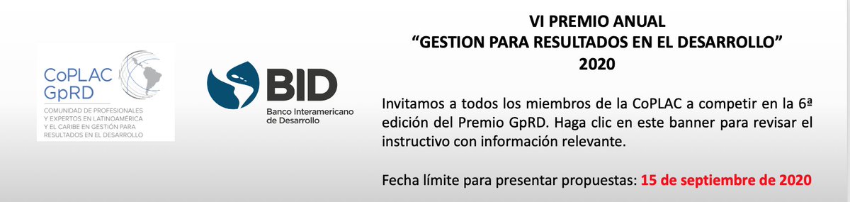 Por solicitud, extendemos plazo para postularse al VI Premio #GpRD. Envía tu caso y asiste a la ceremonia en #Valparaíso #Chile 

#GobiernosSubnacionales #GestiónPública #CoPLAC #GestiónPorResultados 

<a href="/el_BID/">Banco Interamericano de Desarrollo</a> @BID_GobernArte

rb.gy/8zlxgf