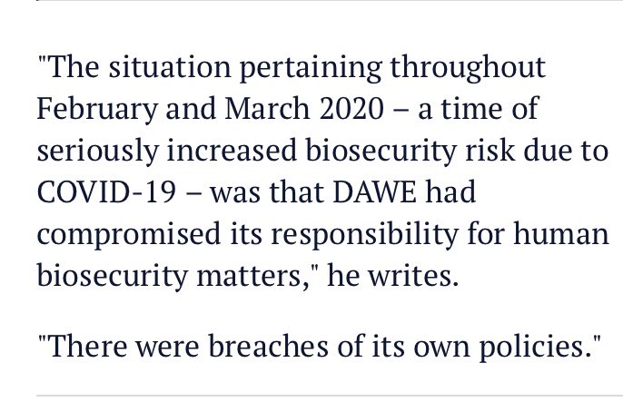 11. ABF off hook in  #RubyPrincess inquiry but not replacement for Australia’s quarantine service, a section of Agriculture Dept. it did not do its job and that’s on Littleproud, who lied that its job did not include human health.  @KKeneally was right.  https://twitter.com/crowedm/status/1294188909962747906?s=21