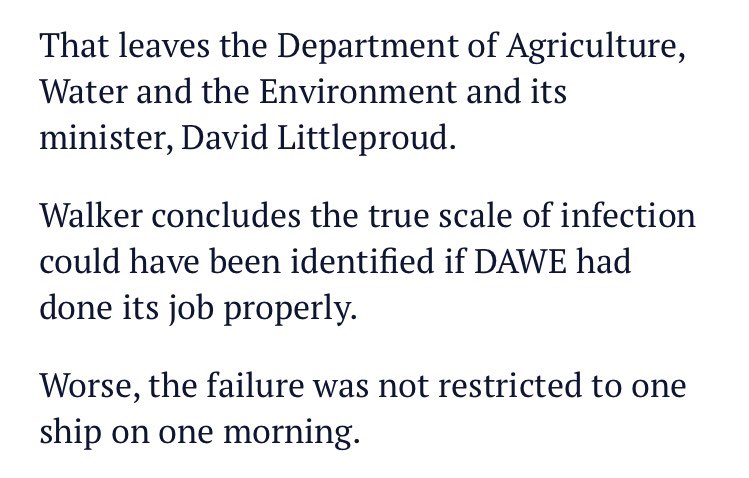 11. ABF off hook in  #RubyPrincess inquiry but not replacement for Australia’s quarantine service, a section of Agriculture Dept. it did not do its job and that’s on Littleproud, who lied that its job did not include human health.  @KKeneally was right.  https://twitter.com/crowedm/status/1294188909962747906?s=21