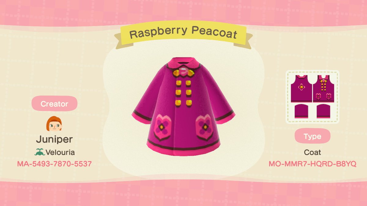 opaloona's tweet photo. Finally posted my coat design! #acnhcustom #acnhcustomdesign #acnhprodesign #acnhcreatorcode #AnimalCrossing #ACNH #NintendoSwitch https://t.co/o0bb9ijzBO