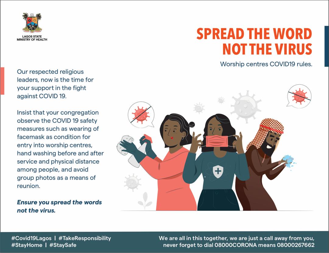 LSMOH's tweet photo. A leader is one who knows the way, goes the way and shows the way. Dear religious leaders, be a good example by continuing to adhere to the safety guidelines against #COVID19 and ensure your assistants adhere too, then your followers will surely follow suit.
#StaySafe #PraySafe https://t.co/YqrcUIPv3r
