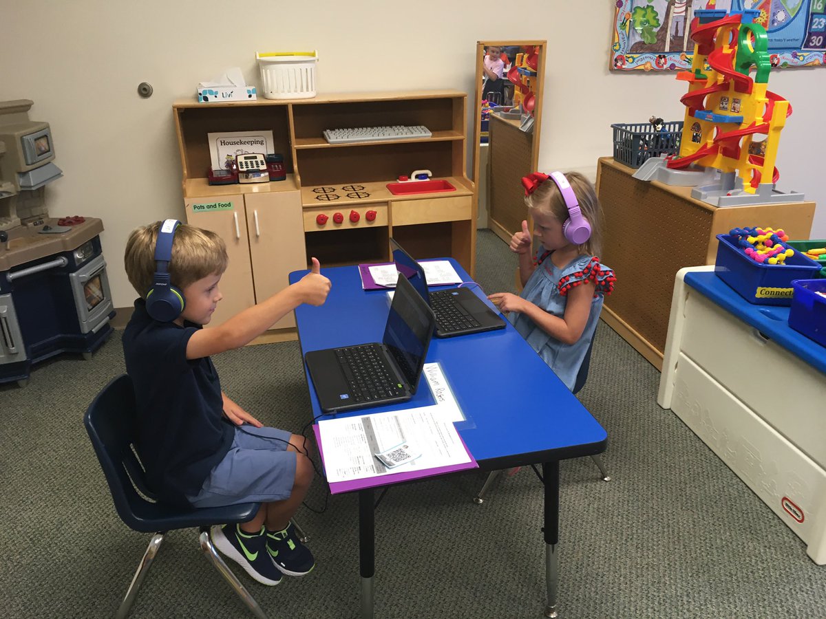 PageRogers7's tweet photo. Virtual kindergarten start for my two kids. So thankful their preschool is offering a hub for 8 kids from 3 different PISD schools. #PISDFirstDay #pisdproud https://t.co/caSqvO4SyV
