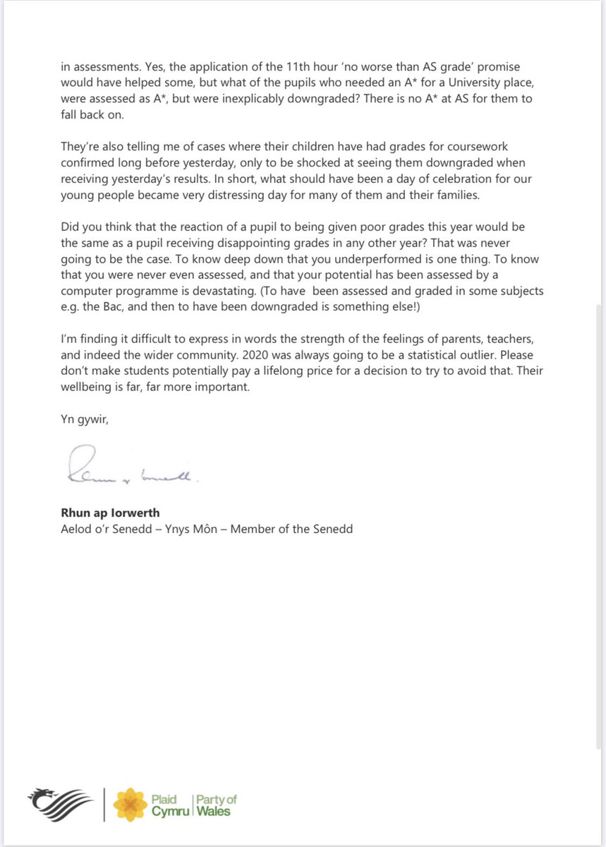 ‼️DIWEDDARIAD LEFEL AS/A | AS/A LEVELS UPDATE‼️

📝I have written to <a href="/WelshGovernment/">Welsh Government</a> today asking them to reinstate teacher-assessed grades for this year’s A and AS Level students. 

👇You can find a full copy of my letter to @wgmin_education below.