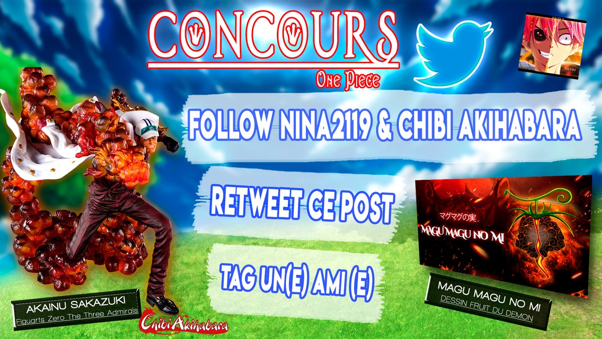 Nina_2119's tweet image. CONCOURS FIGURINE ONE PIECE!🎉

 Pour célébrer notre partenariat avec Chibi Akihabara! 
Tentez de gagner cet incroyable Akainu en fusion ! 🔥

 Pour jouer c’est très simple :

🙇‍♂️Follow moi et @AkihabaraChibi

🔁RT ce post

👊Mentionne un(e) ami(e) 

Bonne chance à tous(tes)!