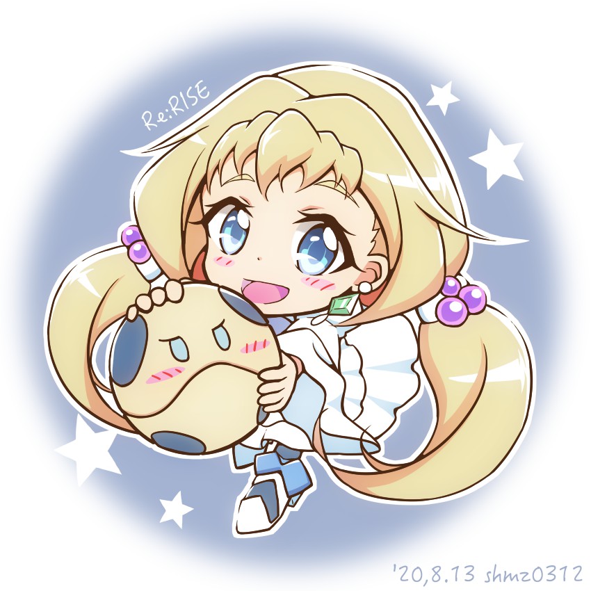1girl chibi blue eyes blonde hair jewelry twintails earrings  illustration images