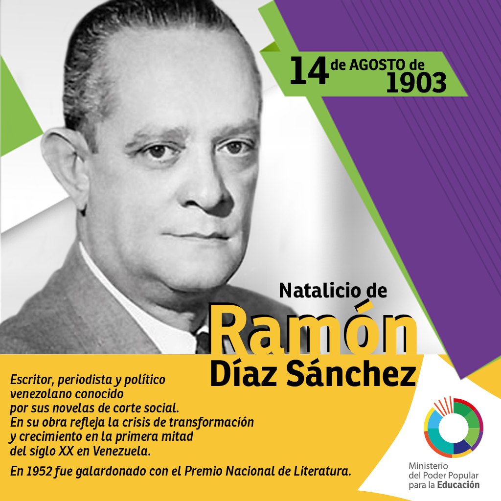 #Efeméride || El #14Ago de 1903, nace en #PuertoCabello el escritor, periodista y político venezolano Ramón Díaz Sánchez. Fue colaborador de las publicaciones caraqueñas Fantoches, El Heraldo, El Universal y El Nacional. <a href="/NicolasMaduro/">Nicolás Maduro</a> <a href="/FreddyBernal/">Freddy Bernal</a> #HastaLaVictoriaSiempreDarío