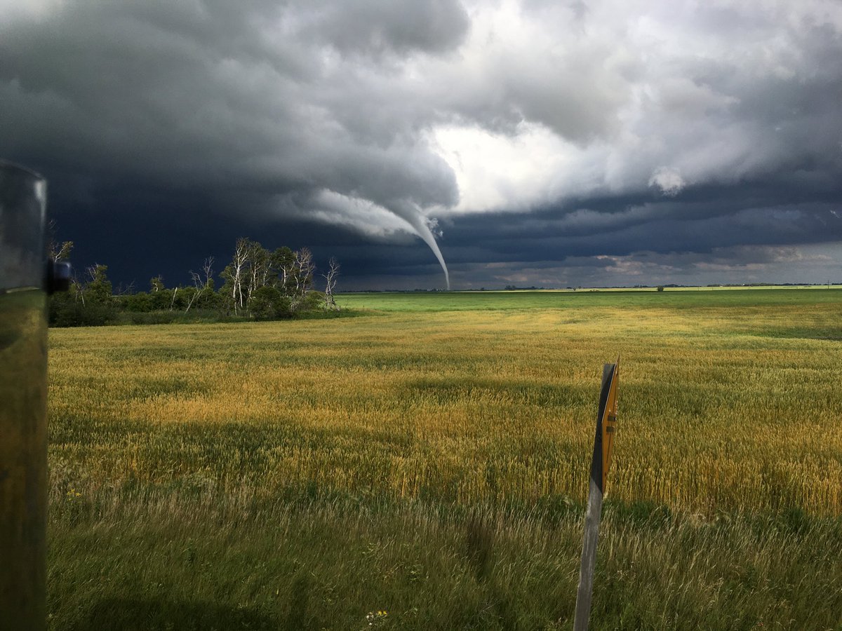 Dad caught a pretty cool picture of the tornado yesterday while hauling grain #mbstorm