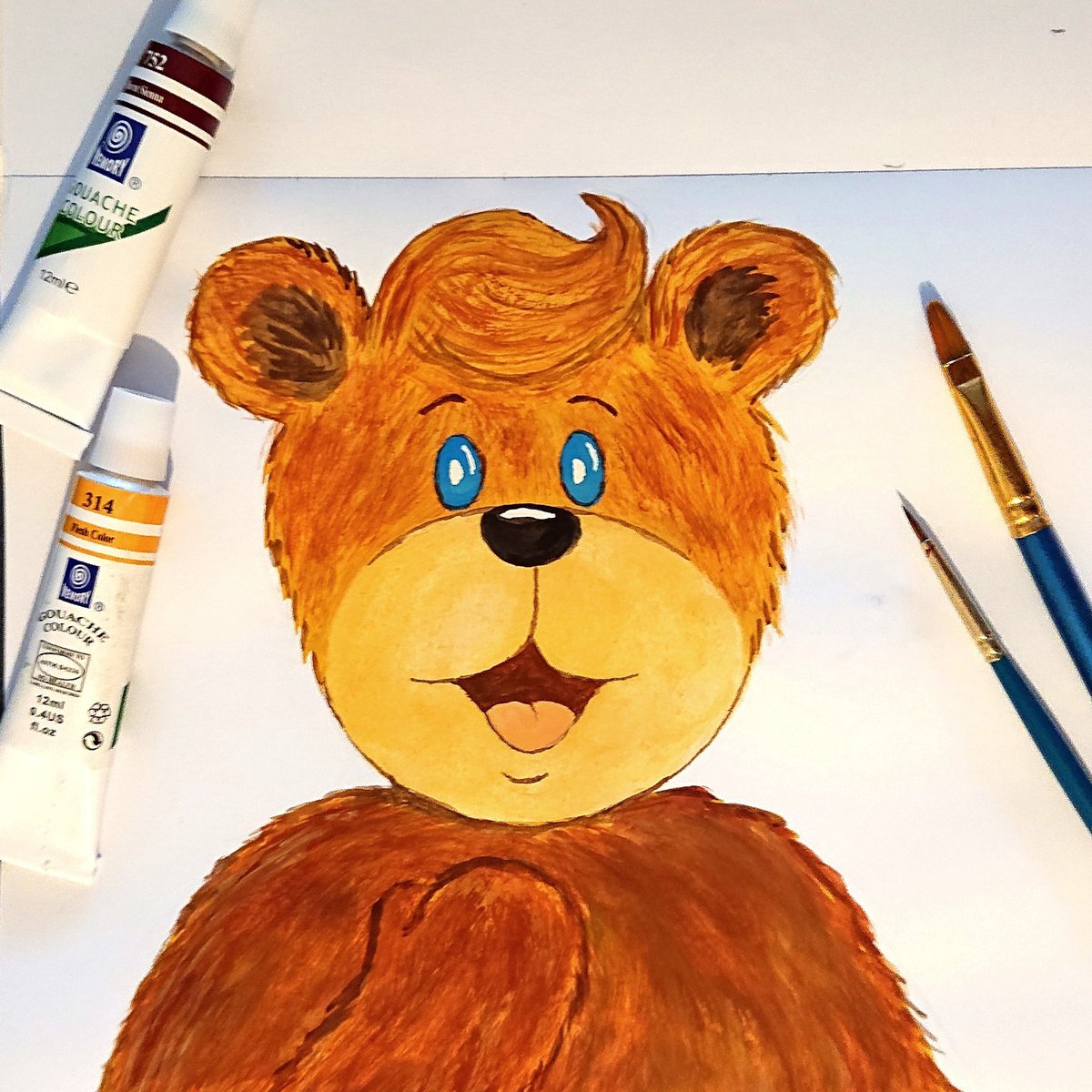 It's Friyay!! Hope you're as excited about the weekend as Bambu is 🐾
Drawing by <a href="/Maria_Vocaturo/">Maria A. Vocaturo</a>
#bambuthebear #painting #gouache #ChildrensBooks #picturebook #bambubooks #friyay #FridayFeeling #WritingCommunity #illustration #illustratorscommunity