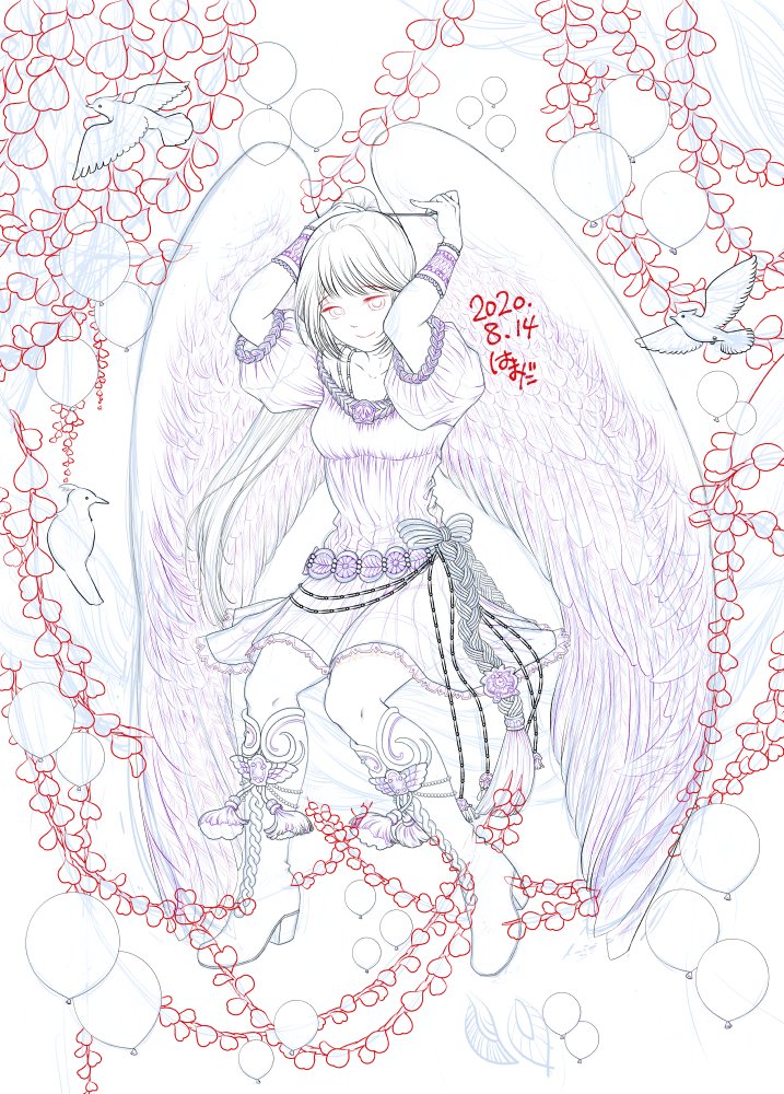 はまだまいこ 8月14日の進捗2 線画は見やすいように色分けして進めています デジタルの便利なところでもありますが デジタルのほうがどの線がどの線かわかりにくくなりやすいので 私だけ 重宝する機能です 絵 イラスト