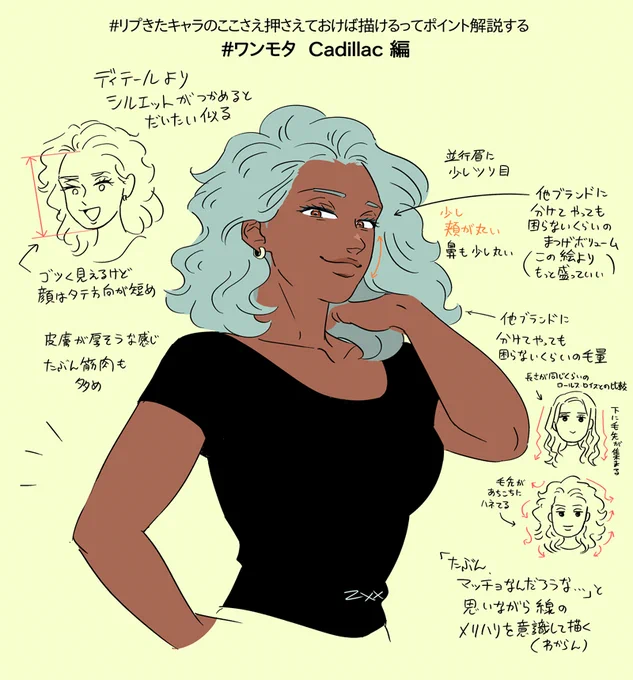 #リプきたキャラのここさえ押さえておけば描けるってポイント解説する #ワンモタ  
キャディーは数描いてないからおさらいする気持ちで描いた 