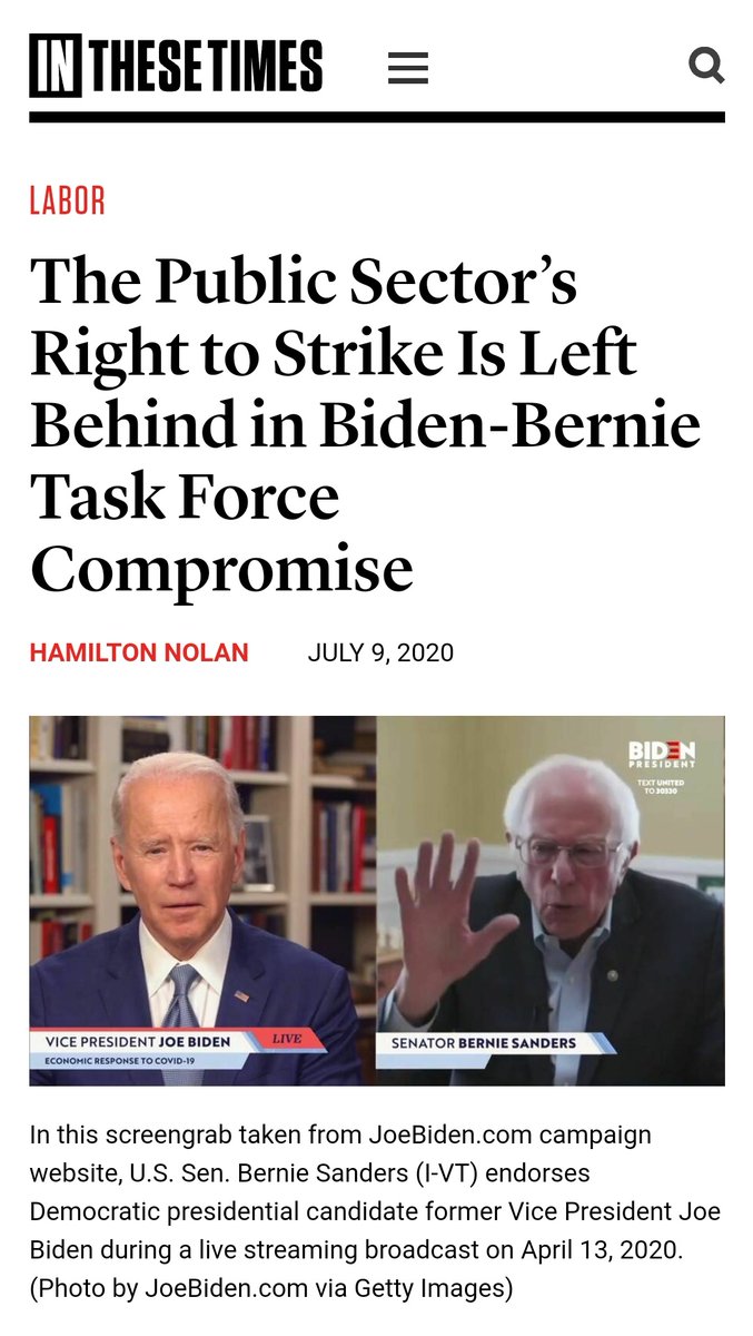 And while JFK campaigned for more unions and the ability to collectively bargain for labor rights, Biden has repeatedly supported policies that would make it harder for unions to negotiate. https://inthesetimes.com/article/bernie-biden-task-force-labor-public-sector-right-strike-nelson-saunders
