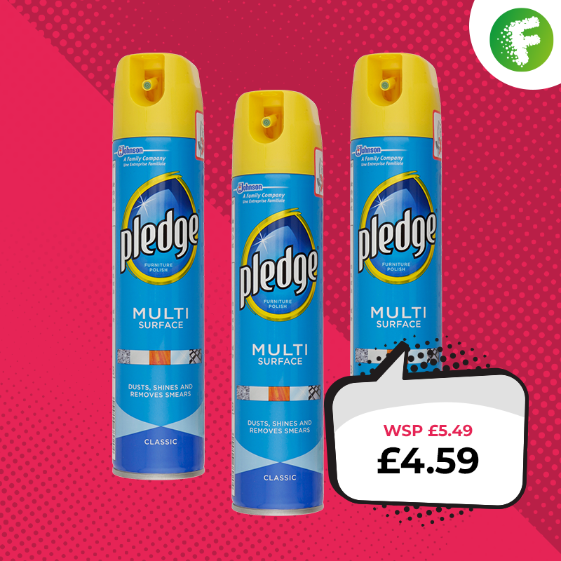 Bag a bargain with this awesome deal on Pledge Multi-Surface cleaner, only £4.59 for 6 x 250ml! 🙌🙌

Find more amazing deals in our brochures! 👉 ow.ly/10H150AXtIX

#wholesalers #cleaningproducts #deals #offers #retailers #retailoffers