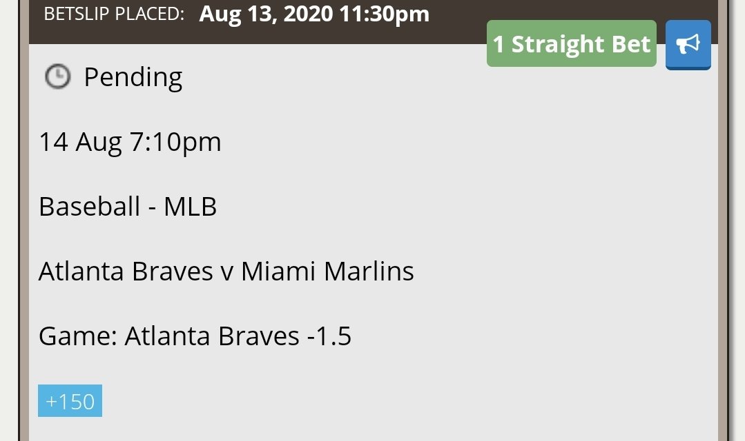 HaterCouch's tweet photo. #MLBChase 7C
Braves -1.5 (+150)
Record: 5-1 https://t.co/dHmHVfeT9t
